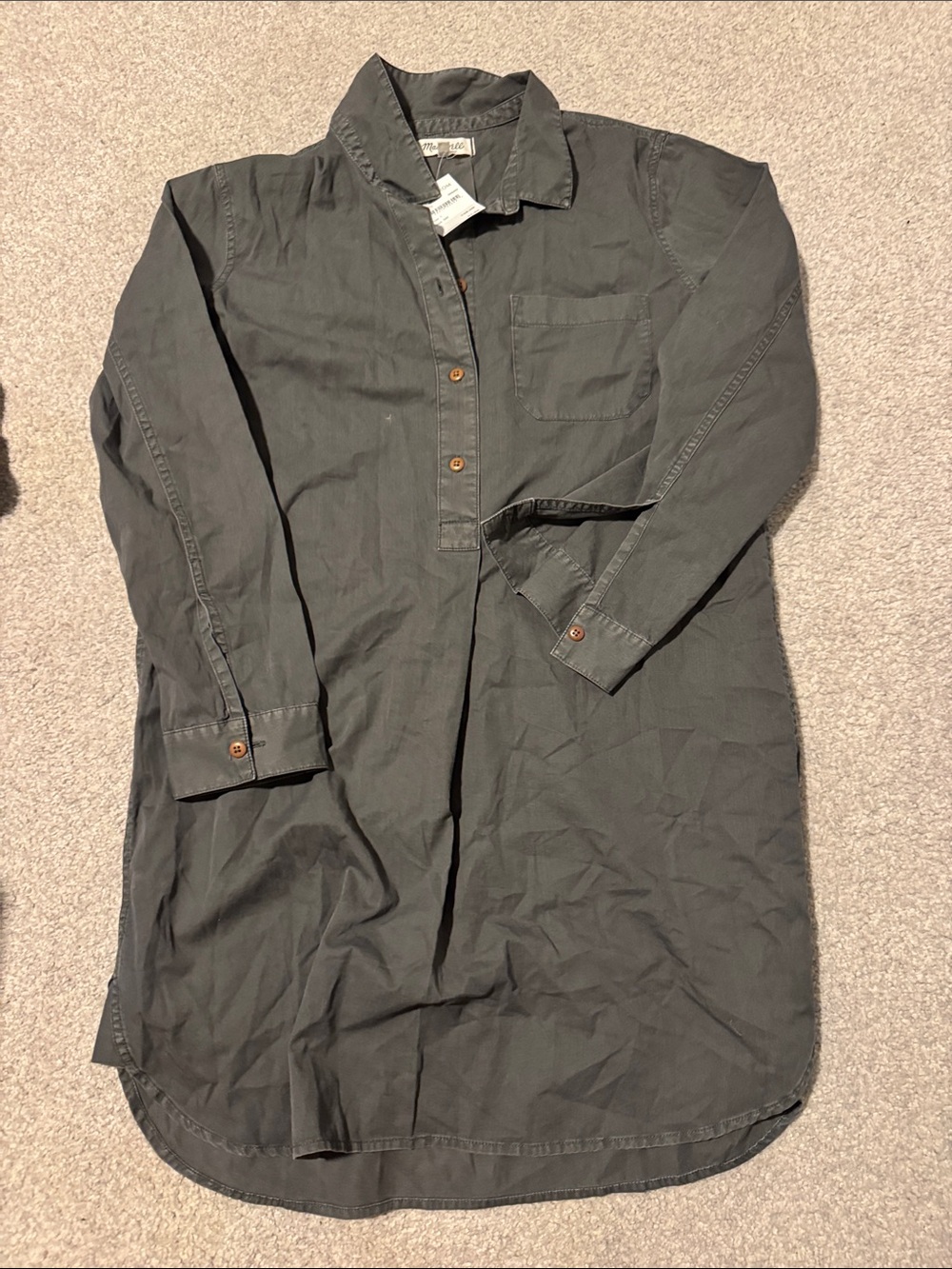 Madewell Olive Green Button-Front Shirt Dress